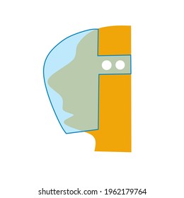  shield line icon. Full face cover visor outline. Medical protective shield mask with head. Covid 19 personal protection. Black sign on white background. Vector illustration, flat style, clip art.