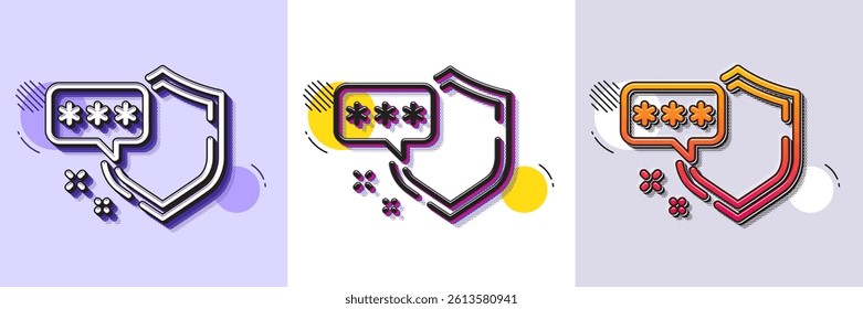 Shield line icon. Halftone dotted pattern. Gradient icon with grain shadow. Privacy secure sign. Safe defense symbol. Line shield icon. Various designs. Vector
