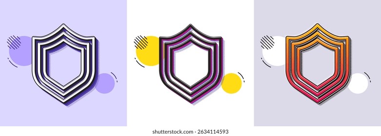 Ícone da linha de blindagem. Padrão pontilhado de meio-tom. Ícone de gradiente com sombra de grão. Sinal de Proteção ou Segurança. Símbolo de defesa ou guarda. Ícone de segurança de linha. Vários desenhos. Vetor