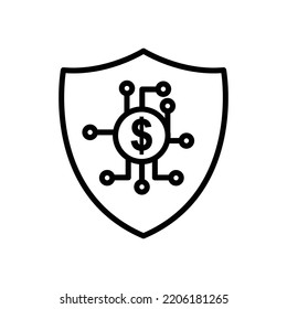 Ilustración del icono de la línea de blindaje con dólar. icono relacionado con fintech. Estilo de icono de línea. Diseño sencillo editable