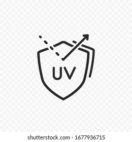 Shield line icon isolated on transparent background. Solar spf protection sign. Vector skin care 
