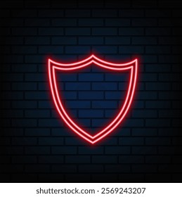 Shield line icon neon laser beams the symbol of the knights shield glowing laser speech bubble bubb..