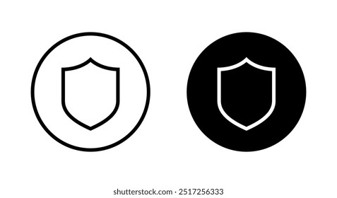 Shield line icon on black circle. Secure guard concept