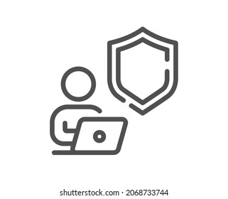 Icono de la línea Escudo. Signo de privacidad seguro. Símbolo de defensa seguro. Elemento de diseño de calidad. Icono de escudo de estilo lineal. Trazo editable. Vector