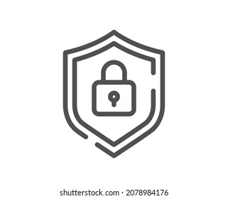 Shield line icon. Privacy secure sign. Safe defense symbol. Quality design element. Linear style shield icon. Editable stroke. Vector