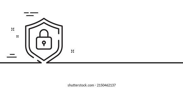 Shield line icon. Privacy secure sign. Safe defense symbol. Minimal line illustration background. Shield line icon pattern banner. White web template concept. Vector