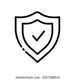 Shield line icon. Protection, password, gadget, account, access, firewall, electronics, network, antivirus, cyber security. security concept. Vector black line icon on a white background.