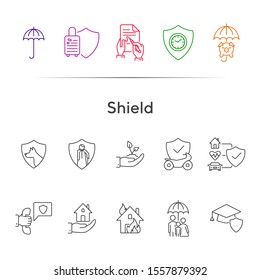 Shield line icon set. Security, accident, damage. Protection concept. Can be used for topics like safeguard, insurance, property