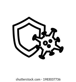 shield  line icon with virus. Protection corona virus. simple illustration. Editable stroke. Design template vector