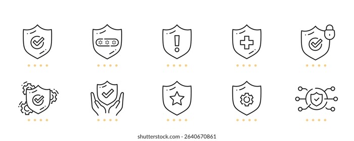 Shield line icons. Editable stroke