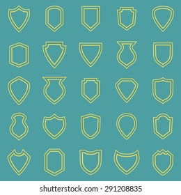 Shield line icons on blue background, stock vector