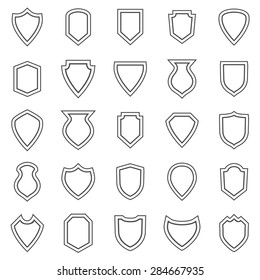 Shield line icons on white background, stock vector