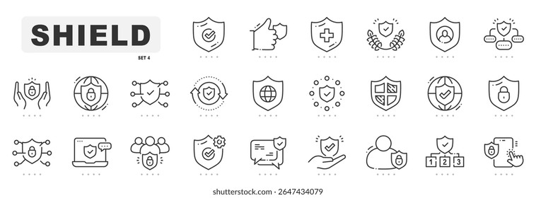 Shield line icons. Protection, security, defense, guard etc. Editable stroke