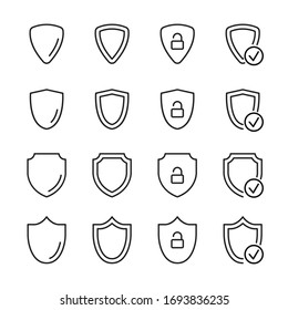 Shield line icons set. Stroke vector elements for trendy design. Simple pictograms for mobile concept and web apps. Vector line icons isolated on a white background. 