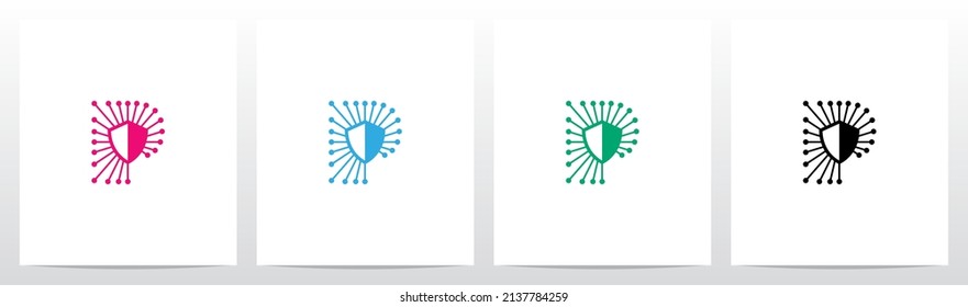 Shield Line Nodes Letter Logo Design P