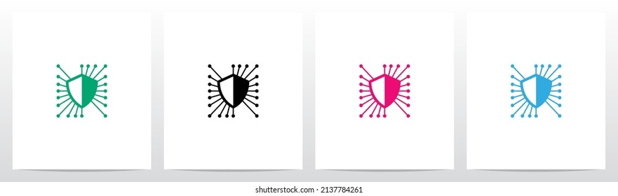 Shield Line Nodes Letter Logo Design N