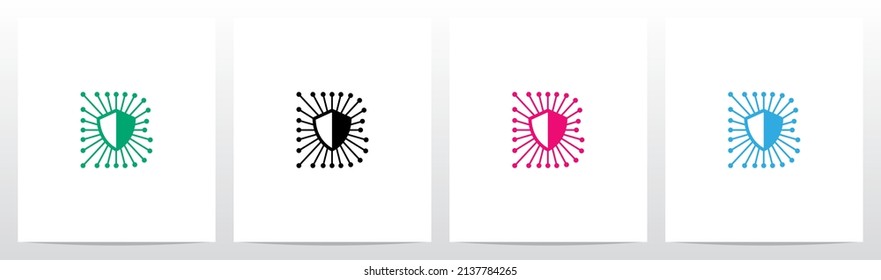 Shield Line Nodes Letter Logo Design B