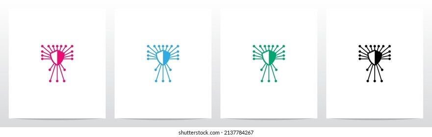 Shield Line Nodes Letter Logo Design T