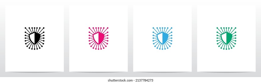 Shield Line Nodes Letter Logo Design U
