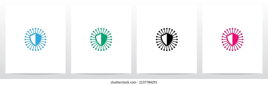 Shield Line Nodes Letter Logo Design O