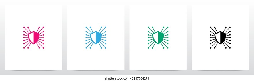 Shield Line Nodes Letter Logo Design H