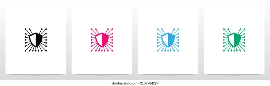Shield Line Nodes Letter Logo Design M