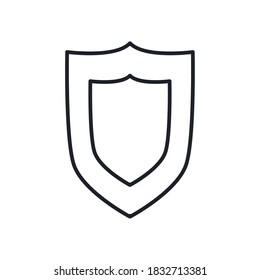 Diseño de iconos de estilo de línea de escudo, producto de banner de etiqueta de etiqueta y tema de protección Ilustración del vector