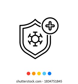 Shield linear icon with virus symbol, Vector.