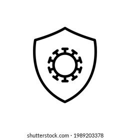 Shield linear pictogram. Immune flu germ line black icon. Virus protection symbol. Antibacterial protection concept. Vector isolated on white.