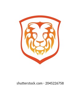 shield lion fire logo icon flat concept vector graphic design