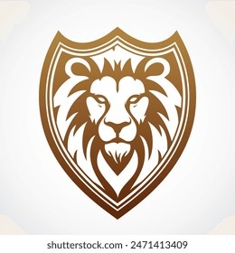 shield with lion head elegant brown gold color heraldry logo