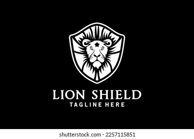 Shield lion logo design, abstract lion head silhouette vector illustration in shield