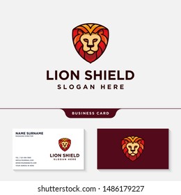 shield lion logo design with business card template vector illustration