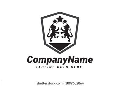 Shield lion logo design vector template.