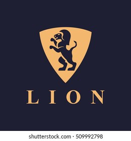 shield with lion logo head vector icon king animal template business emblem