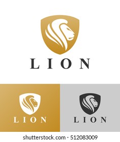 shield with lion logo head vector icon king animal template business emblem