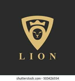 shield with lion logo icon head vector king crown animal template business