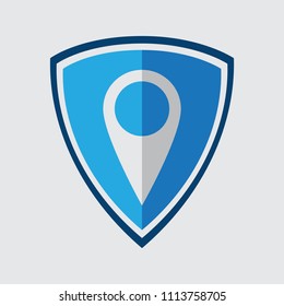 shield and location icon concept for design element , button, banner, logo etc