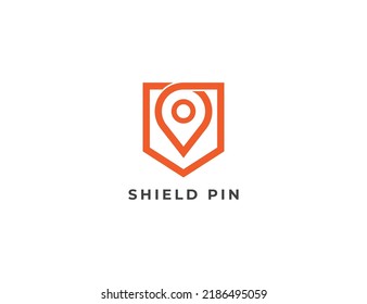 Símbolo del símbolo del concepto del logotipo del pin de ubicación del escudo Estilo de la línea de diseño Logotipo de seguridad, seguridad y defensa. Plantilla de ilustración de vector