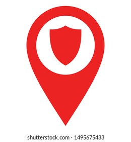 Shield and location pin on white