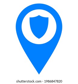 Shield and location pin on white