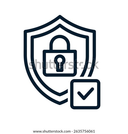 Shield, lock, check mark. Protection concept. Vector linear icon isolated on white background.
