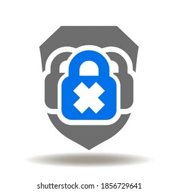 Shield Lock Cross Close Icon Vector. Closed Access Guard Internet Data Security Safety Logo. Open Encryption Information Cyber Secure Illustration.
