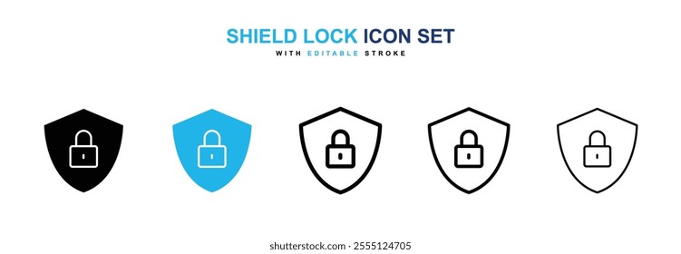 Shield lock icon collection in black and blue colors