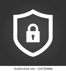 Shield and Lock icon. cyber security concept. Abstract security vector icon illustration isolated on black background.