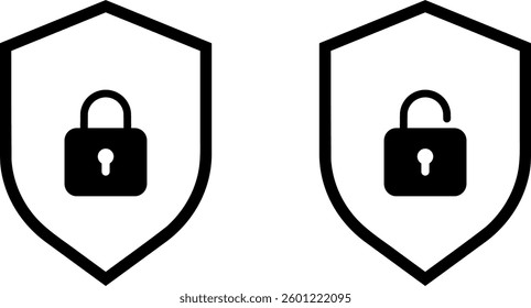 Shield with lock icon for cybersecurity, anti virus illustration