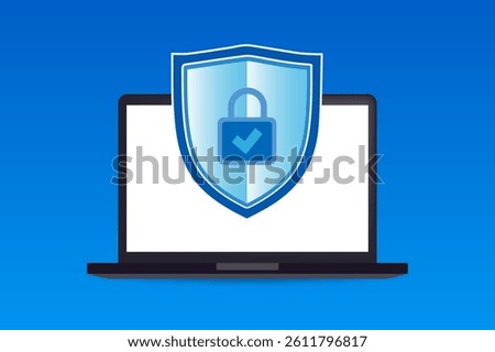 A shield with a lock icon on the computer screen. Modern vector illustration of web security.