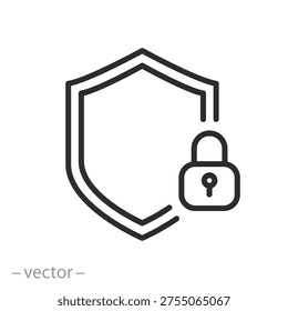 shield with lock icon, outline editable vector