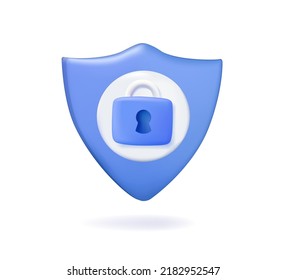 Shield and lock icon. Personal data protection. Online security 3d concept. Internet network. Cyber Security 3d Vector Illustration. Password security vector illustration. Account Protection mockup