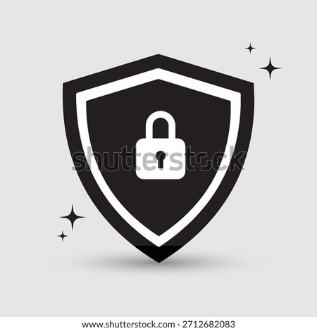 Shield Lock icon privacy symbol in black and white color in simple style.